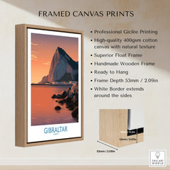 Gibraltar Wall Art –The Rock & Bay Landscape Print in a handmade wooden frame with high-quality giclée printing.