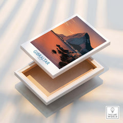 Gibraltar Wall Art –The Rock & Bay Landscape Print displayed on a decorative box showcasing the iconic landmark.