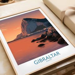 Gibraltar Wall Art –The Rock & Bay Landscape Print showcasing Gibraltar's iconic Rock and sunset hues.