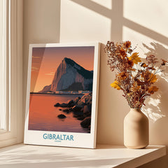 Gibraltar Wall Art –The Rock & Bay Landscape Print featuring a beautiful sunset view of Gibraltar's iconic Rock.
