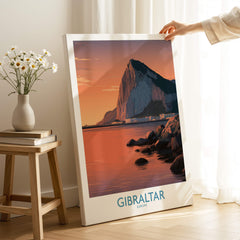 Gibraltar Wall Art –The Rock & Bay Landscape Print showcasing the iconic Rock of Gibraltar at sunset.