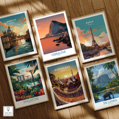 Gibraltar Wall Art –The Rock & Bay Landscape Print displayed among various international city prints.