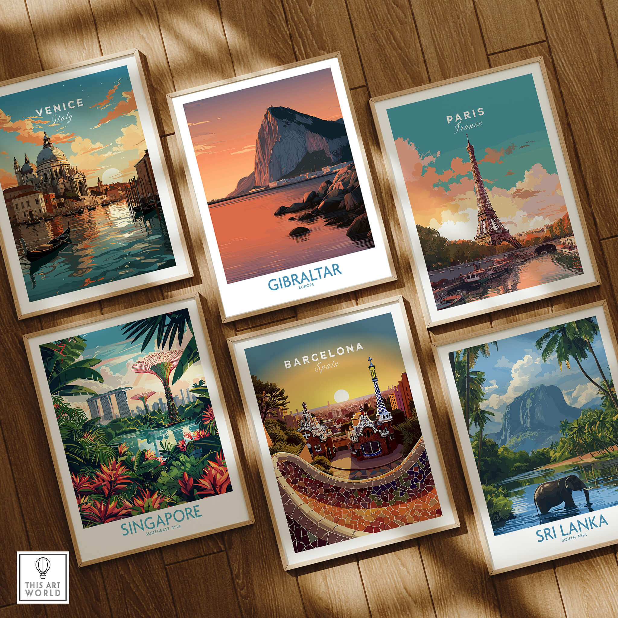 Gibraltar Wall Art –The Rock & Bay Landscape Print displayed among various international city prints.