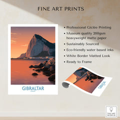 Gibraltar Wall Art –The Rock & Bay Landscape Print showcasing professional Giclée printing and eco-friendly materials.
