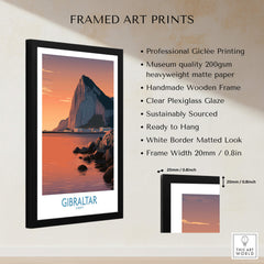 Gibraltar Wall Art –The Rock & Bay Landscape Print framed with professional Giclée printing and clear plexiglass glaze.