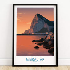 Gibraltar Wall Art –The Rock & Bay Landscape Print featuring the iconic Rock at sunset.