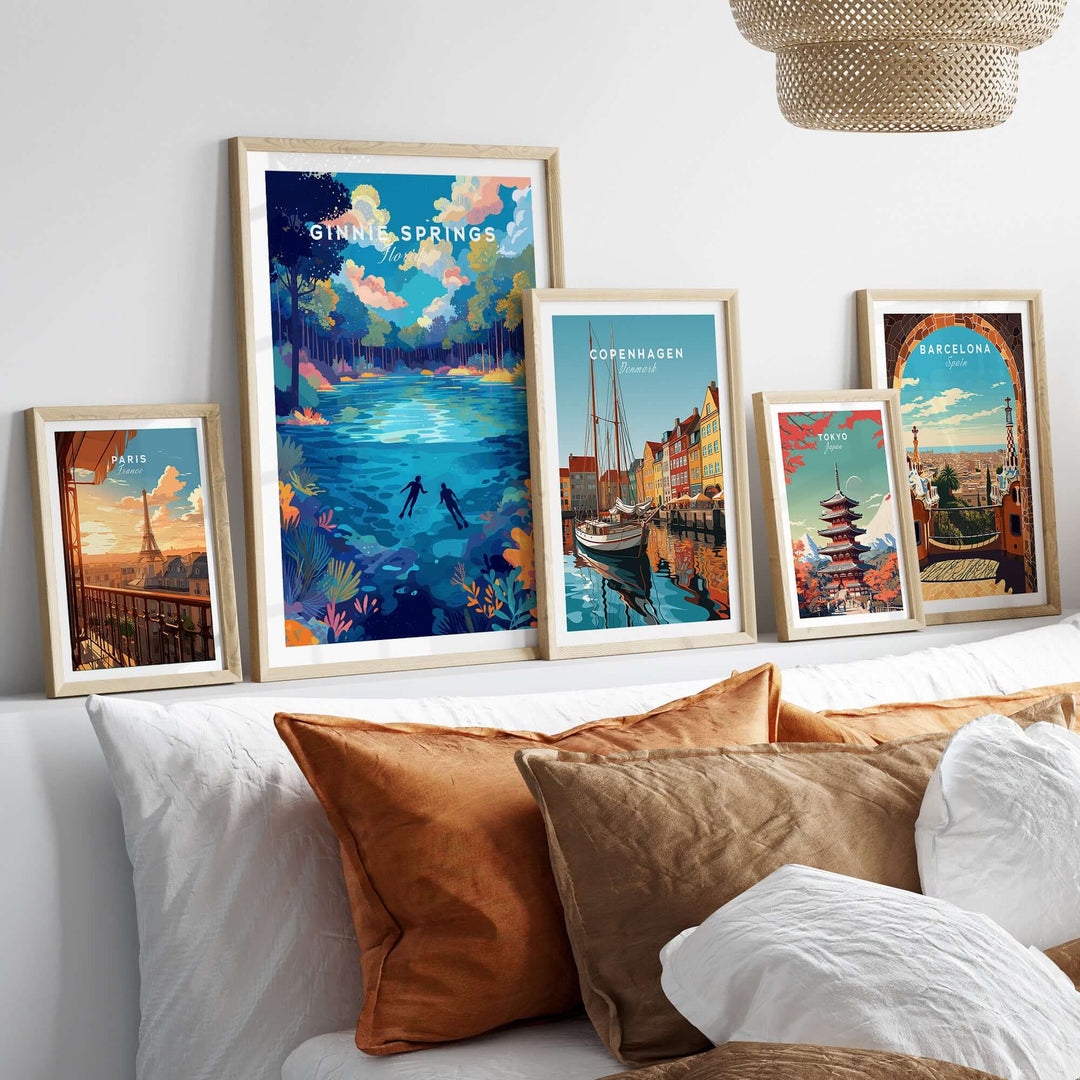 Ginnie Springs Colorful Springs Landscape Print | Florida Wall Art displayed in modern frames on a stylish wall.