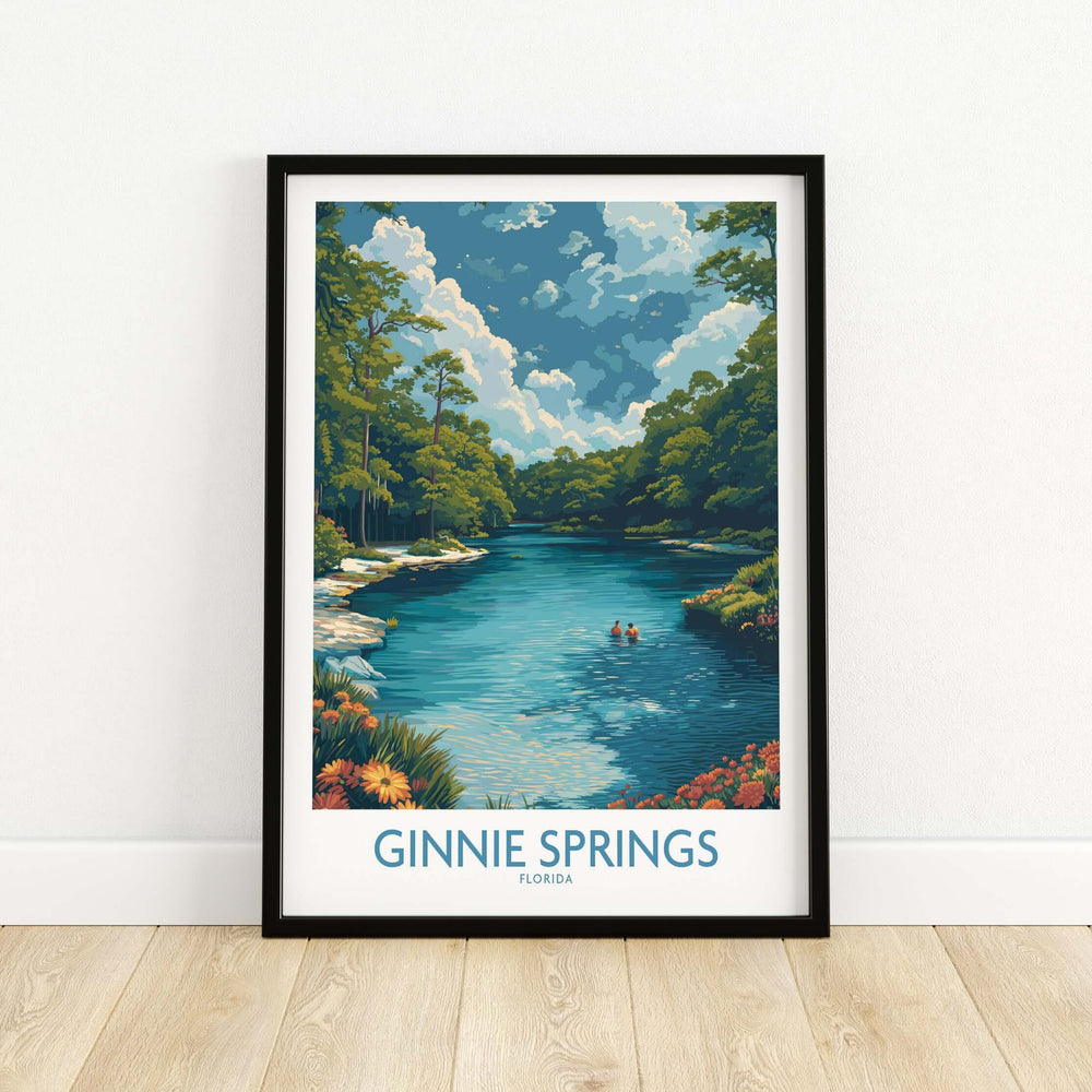 Ginnie Springs Florida Clear Water Art Print | Swimming Hole Nature Poster showcasing a crystal-clear swimming hole surrounded by nature.
