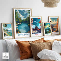 Ginnie Springs Florida Clear Water Art Print | Swimming Hole Nature Poster displayed among other travel art prints.