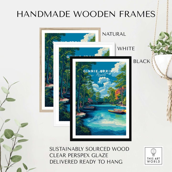 Ginnie Springs Kayaking Nature View Print | Blue Water Home Decor displayed in handmade wooden frames.