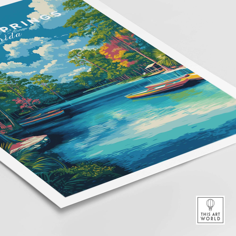 Ginnie Springs Kayaking Nature View Print | Blue Water Home Decor showcasing vibrant blue waters and lush surroundings.