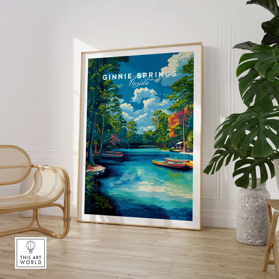Ginnie Springs Kayaking Nature View Print | Blue Water Home Decor showcasing serene blue waters and lush surroundings.