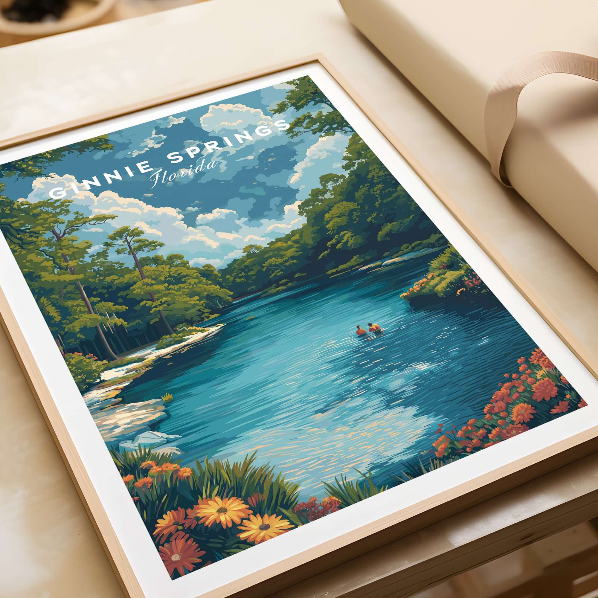 Ginnie Springs Print | Vibrant Florida Wall Decor featuring crystal-clear waters and lush landscapes.