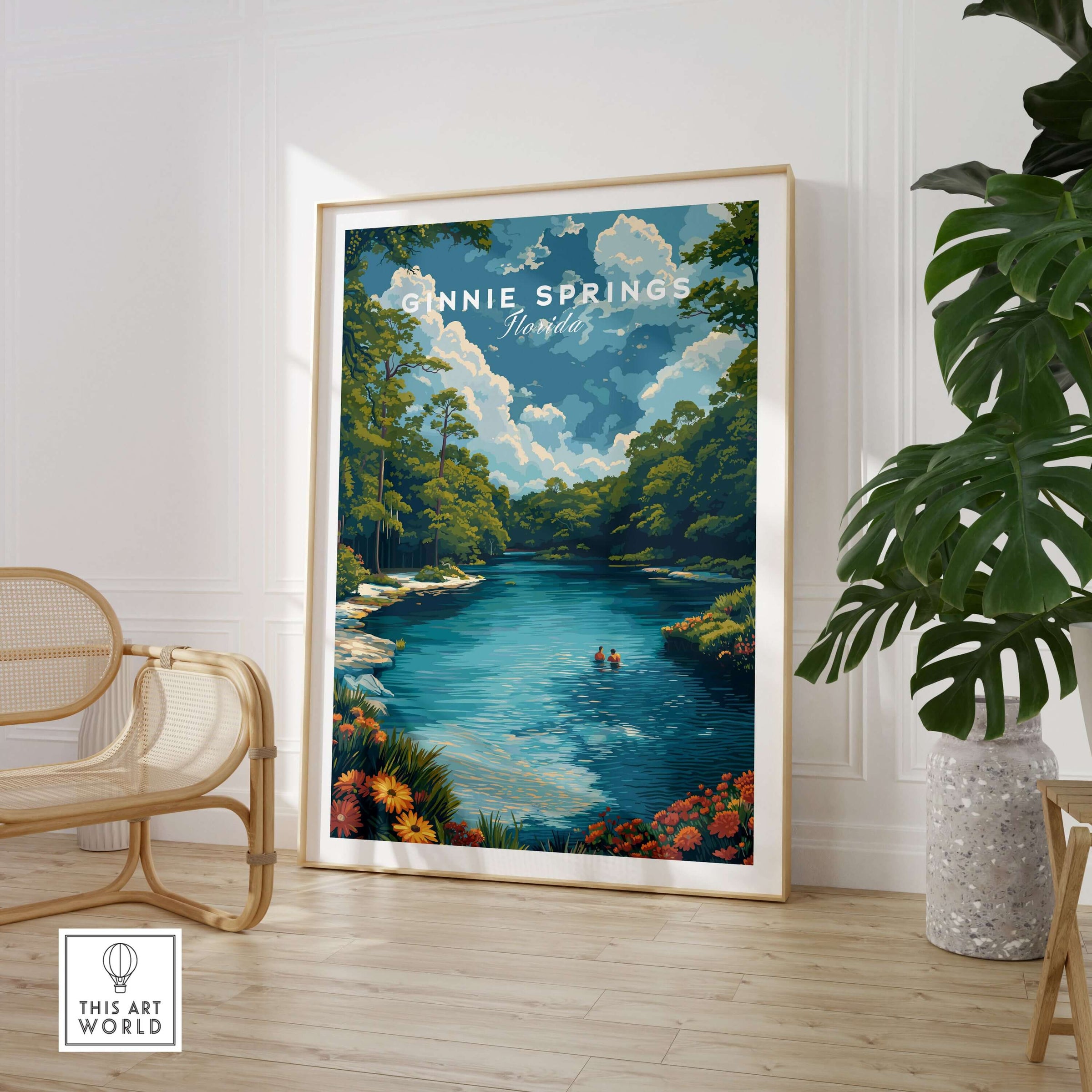 Ginnie Springs Print | Vibrant Florida Wall Decor showcasing crystal-clear waters and lush landscapes.