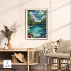 Ginnie Springs Print | Vibrant Florida Wall Decor showcasing crystal-clear waters and lush landscapes in a cozy home setting.