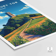 Glastonbury Tor Poster featuring the iconic Glastonbury Tor hill landscape and vibrant flora