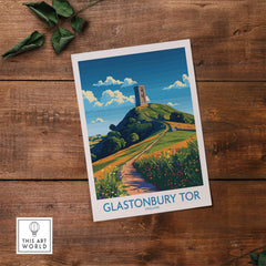 Glastonbury Tor Wall Art Print showcasing the iconic hill with vibrant colors and detailed landscape.