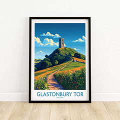 Glastonbury Tor Wall Art Print featuring a vibrant depiction of Glastonbury Tor in England.