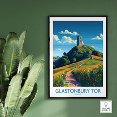 Glastonbury Tor Wall Art Print featuring a vibrant view of Glastonbury Tor, perfect for home decor.