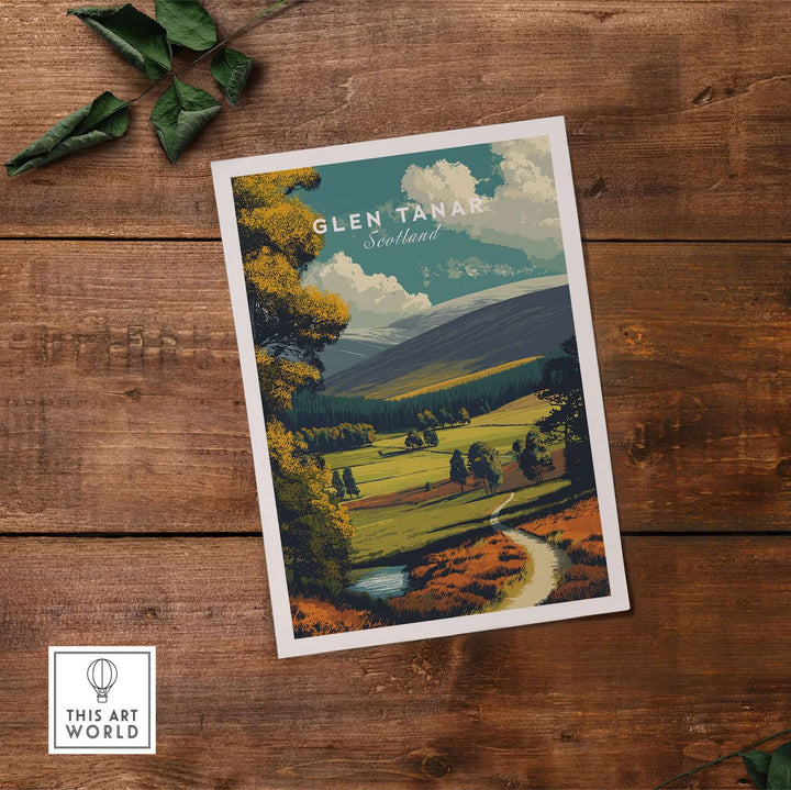Glen Tanar print showcasing scenic Scottish landscapes, perfect for home decor, capturing the essence of Scotland.