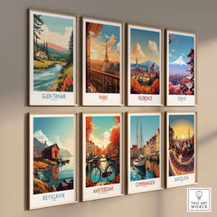 Glen Tanar Scotland Print and other travel posters featuring vibrant landscapes from global cities.