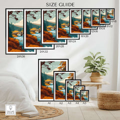 Glen Tanar Scotland Wall Art size guide showcasing various frame sizes for home decor.