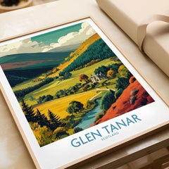 Glen Tanar Travel Poster showcasing the Scottish countryside's stunning landscapes and vibrant colors