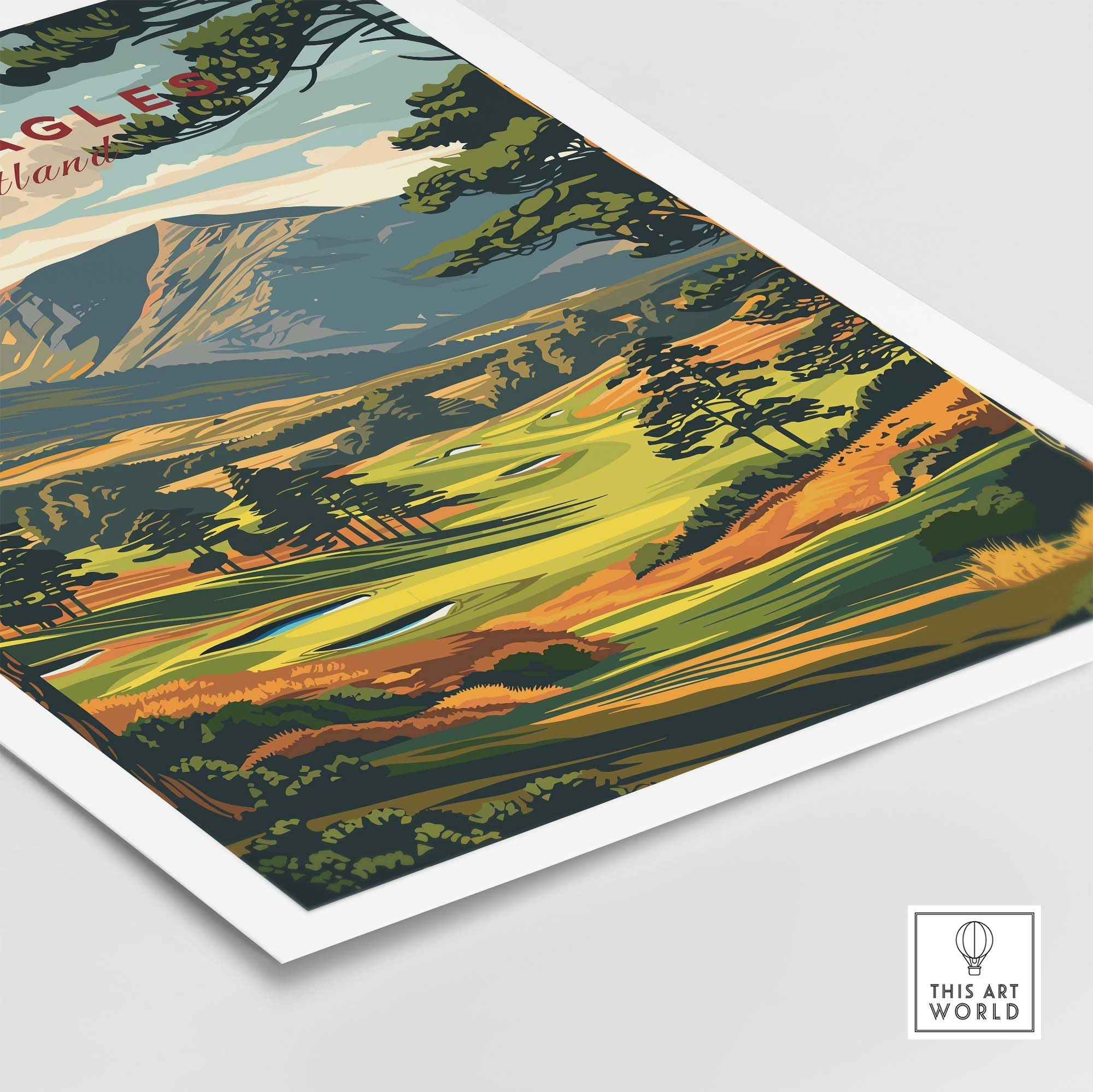 Gleneagles Golf Print Scotland artwork showcasing a vibrant landscape of Gleneagles Golf Course in Scotland.