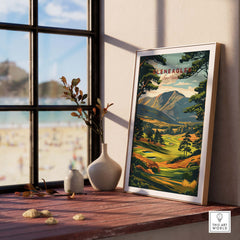 Gleneagles Golf Print Scotland displayed in a stylish frame on a windowsill, capturing the beauty of the course.