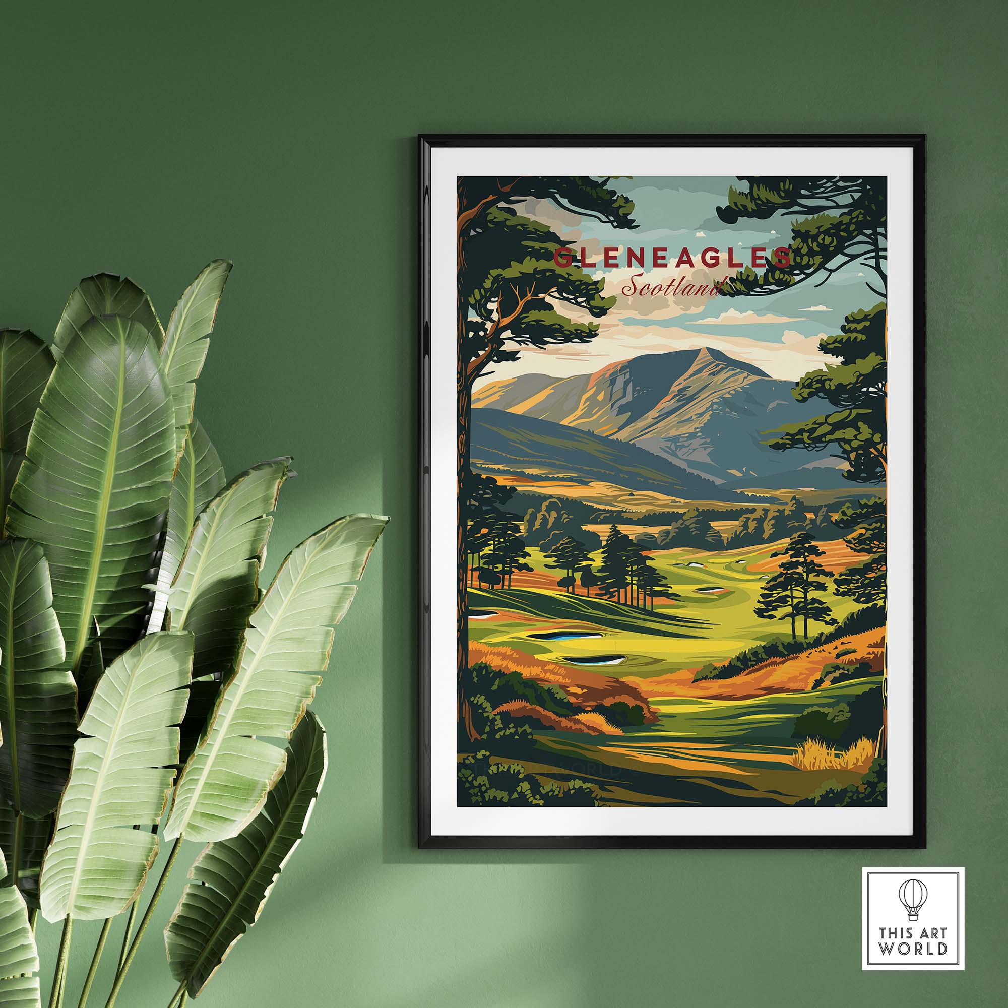 Gleneagles Golf Print Scotland framed art showcasing the scenic beauty of the Gleneagles Golf Course.