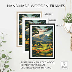 Handmade wooden frames for Gleneagles Golf Print Scotland, available in natural, white, and black finishes.