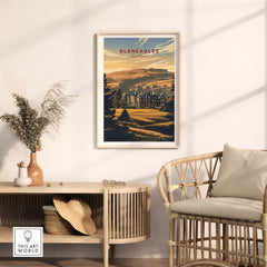 Gleneagles Poster Scotland displayed in a stylish interior, showcasing the iconic landscape of Scotland.