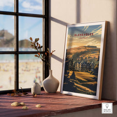Gleneagles Poster Scotland displayed in a sunlit room, highlighting the iconic landscape of Scotland.