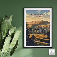 Gleneagles Poster Scotland framed print showcasing stunning landscape and architecture of Gleneagles, Scotland.