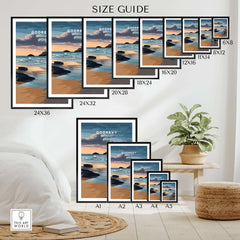 St Ives Bay Art Print - Godrevy Lighthouse Poster - Cornish Coastline Wall Art size guide with multiple frame options.