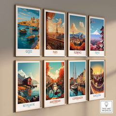 Gozo Malta Fishing Boats Art Print | Marsalforn Harbour Poster showcased among various city art prints.