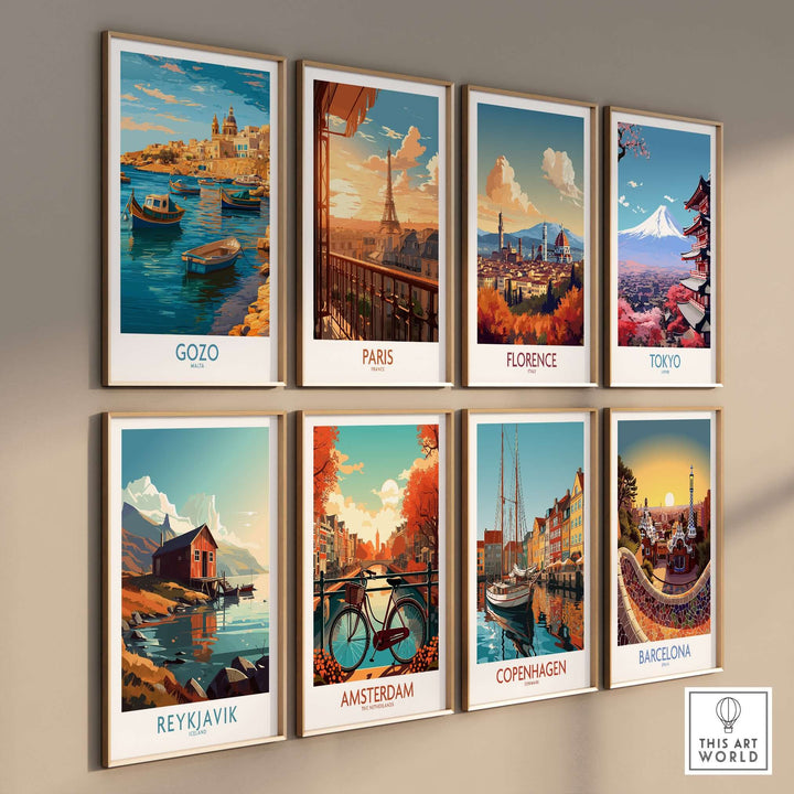 Gozo Malta Fishing Boats Art Print | Marsalforn Harbour Poster displayed among travel art prints.