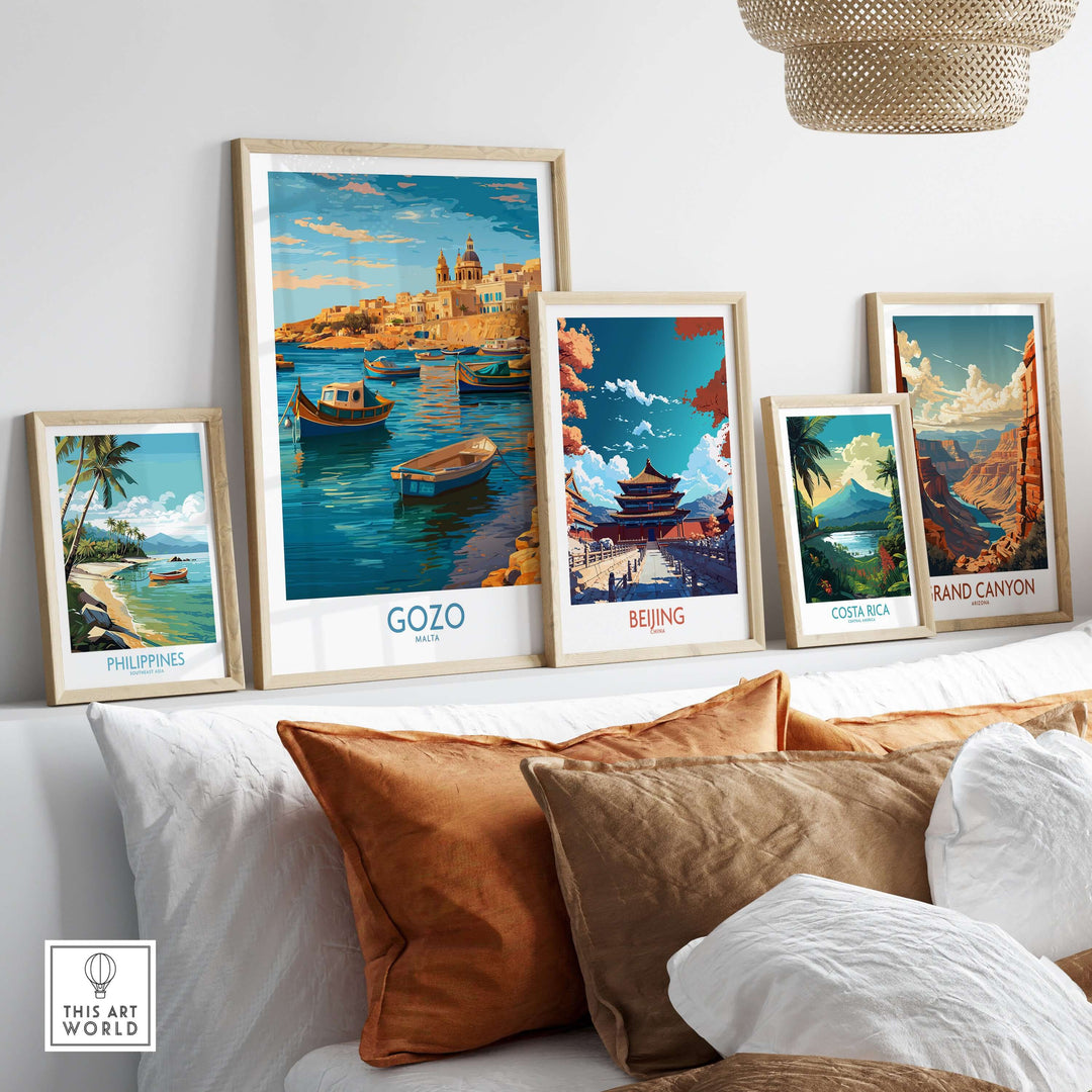 Gozo Malta Fishing Boats Art Print | Marsalforn Harbour Poster showcased in a stylish interior setting.