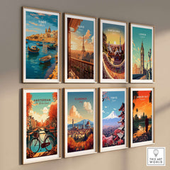 Gozo Poster - Mediterranean Print | Maltese Island Wall Decor displayed with other city-themed prints.