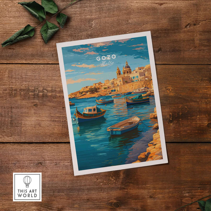 Gozo Poster - Mediterranean Print | Maltese Island Wall Decor featuring coastal landscapes and boats.