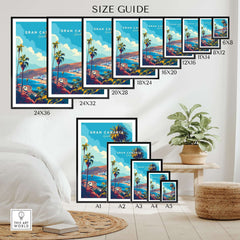 Gran Canaria - Canary Islands Art Print Size Guide showcasing various frame sizes for home decor.