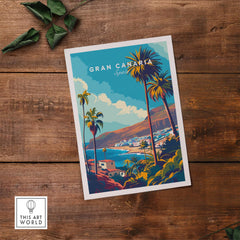 Gran Canaria - Canary Islands Art Print showcasing vibrant tropical scenery and palm trees against a scenic backdrop.