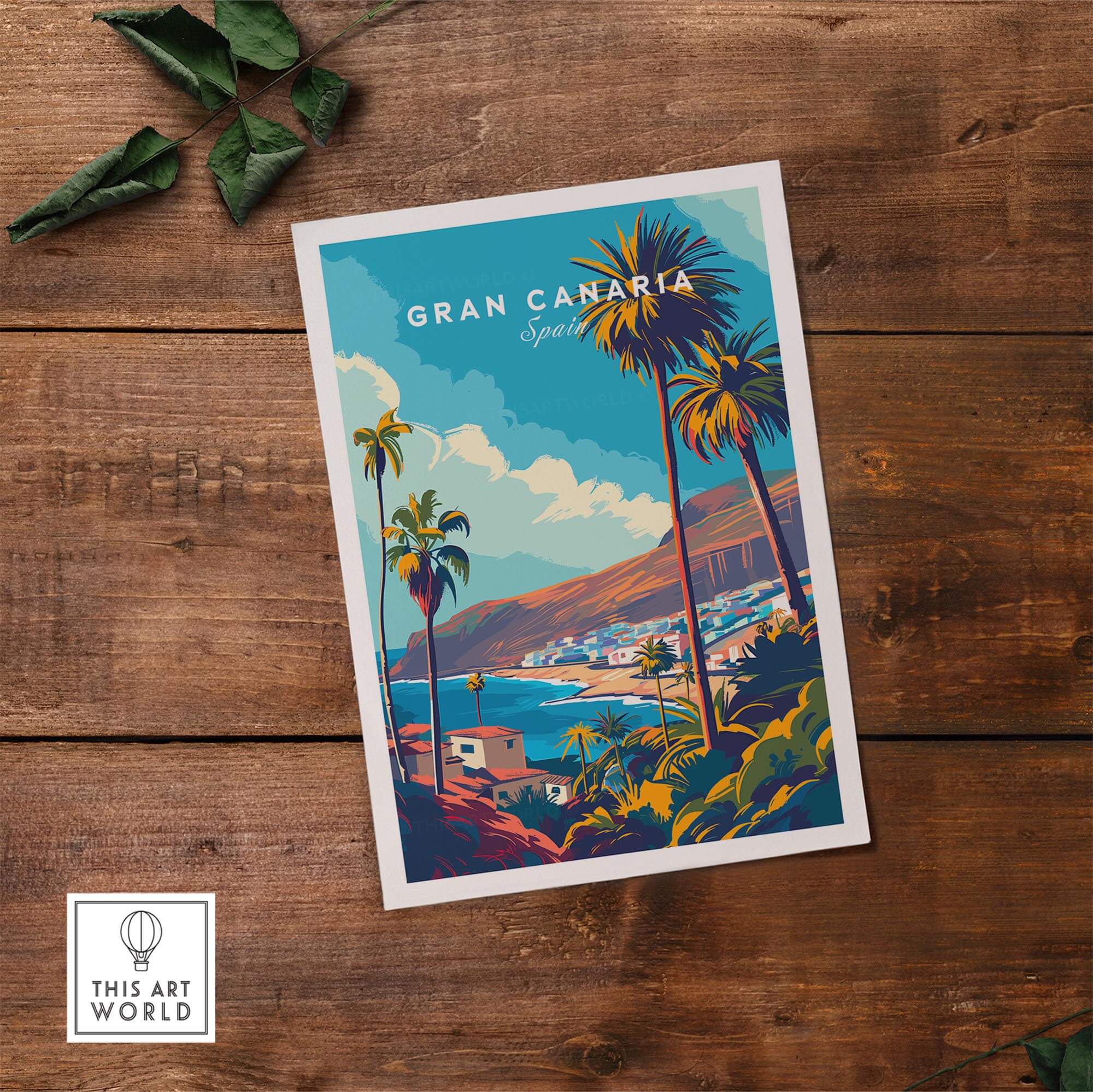 Gran Canaria - Canary Islands Art Print showcasing vibrant tropical scenery and palm trees against a scenic backdrop.