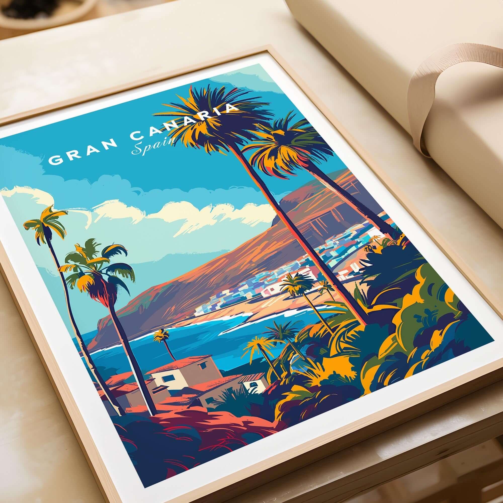 Gran Canaria - Canary Islands Art Print showcasing vibrant colors and beautiful scenery, perfect for home decor and travel enthusiasts.