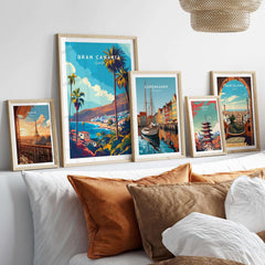 Gran Canaria - Canary Islands Art Print displayed in a stylish home decor setting with travel posters.