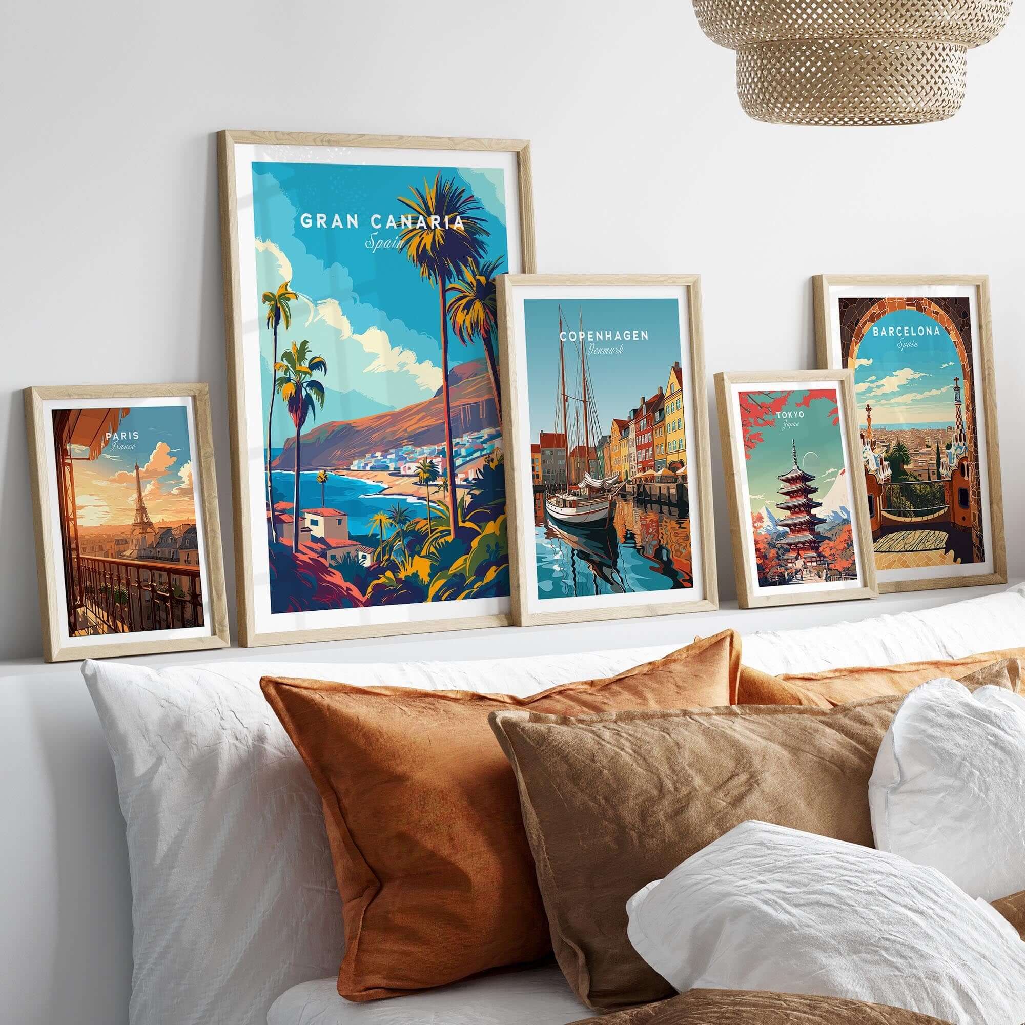 Gran Canaria - Canary Islands Art Print displayed in a stylish home decor setting with travel posters.