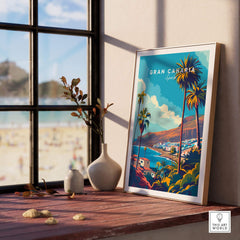 Gran Canaria - Canary Islands Art Print displayed with a beach view, showcasing vibrant colors and charm of the Canary Islands.