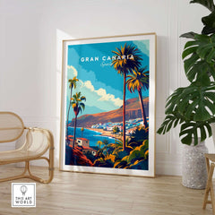 Gran Canaria - Canary Islands Art Print featuring vibrant colors and tropical scenery in a stylish interior setting.