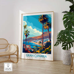 Gran Canaria - Canary Islands Poster featuring vibrant palm trees and scenic coastal views.