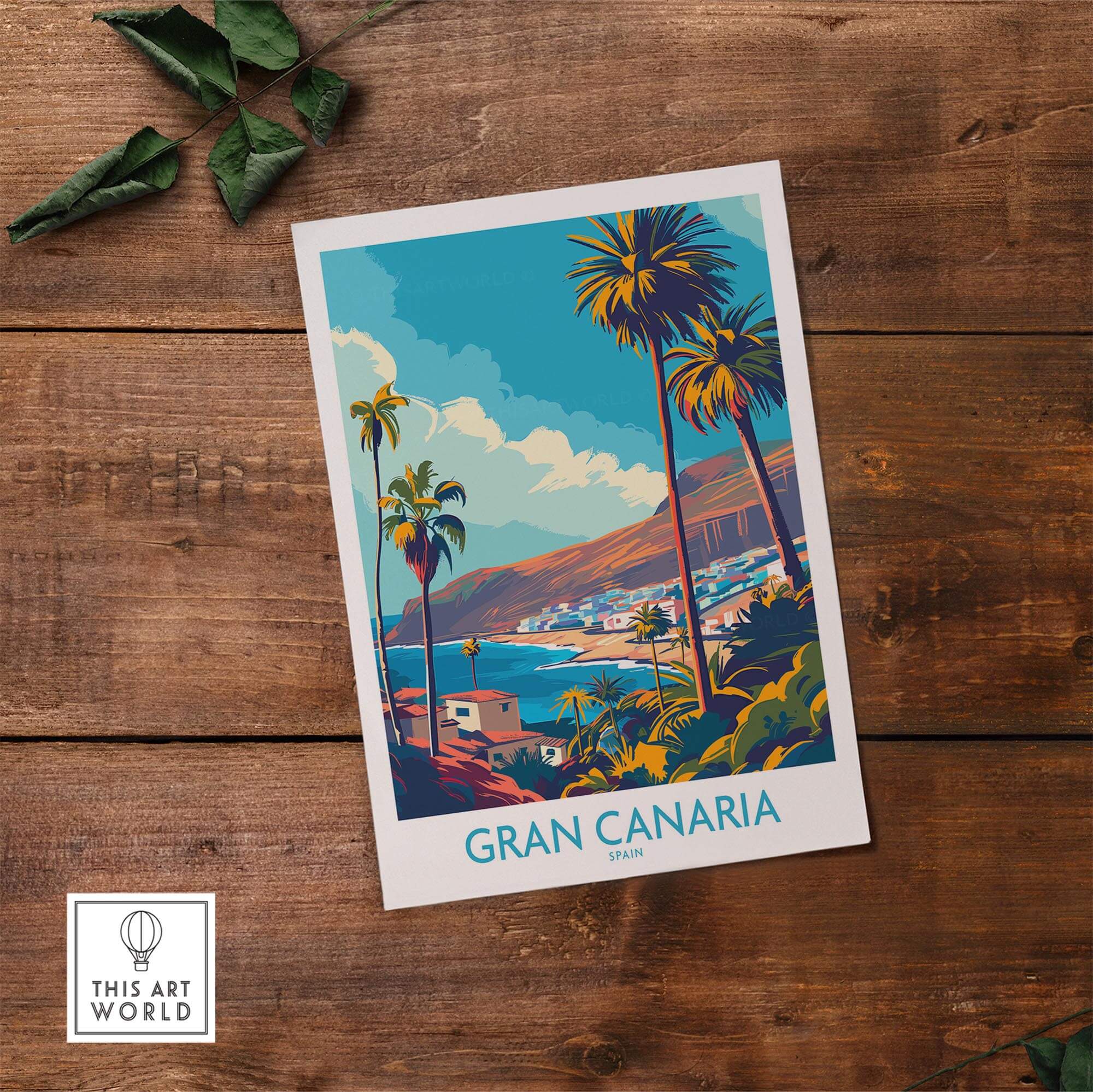 Gran Canaria - Canary Islands Poster featuring vibrant landscapes and palm trees, perfect for travel enthusiasts.